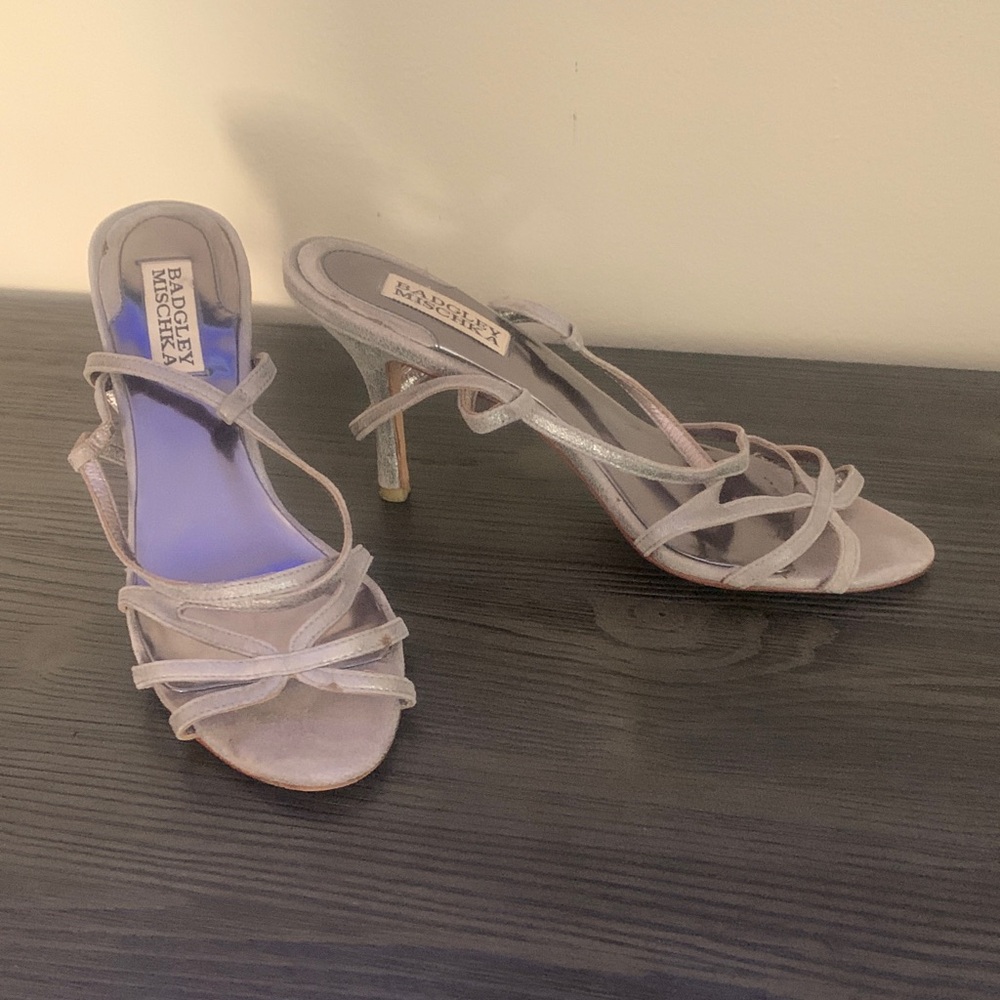 Badgley Mischka Strappy Silver Heels 7.5